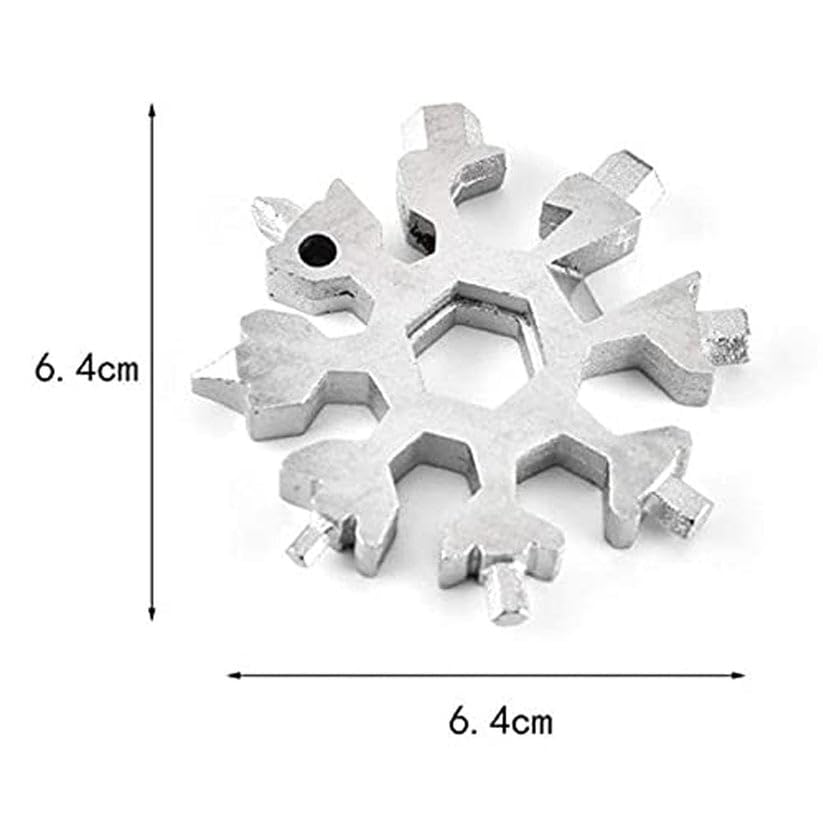 18-in-1 Snowflake Multi Tool, Stainless Steel, Silver, with Bottle Opener, Screwdriver and Wrench, Portable Keychain Repair Tool for Camping