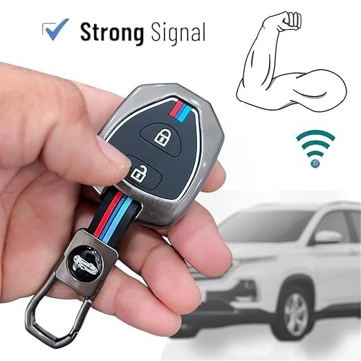 Premium Metal Car Key Case Cover Compatible with Toyota Old Innova, Fortuner, Corolla & Camry | 2 Button Smart Key Cover | Full Metal Protection with Low-Light Visibility Feature | Black (Pack of 1)
