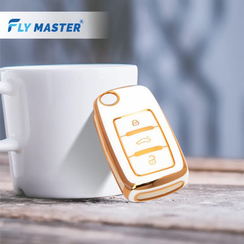 TPU Key Cover Compatible with VW & Skoda Ameo Jetta Octavia Rapid Vento Fabia Laura Polo Superb Yeti. (White)