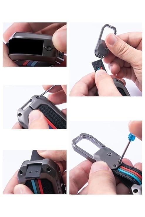 Metal & Soft Silicone Car Key Cover with Keychain | Full Protection Key Shell Compatible with Hyundai Verna, Kona, i20 (2019–2024) | 3-Button Smart Key Case