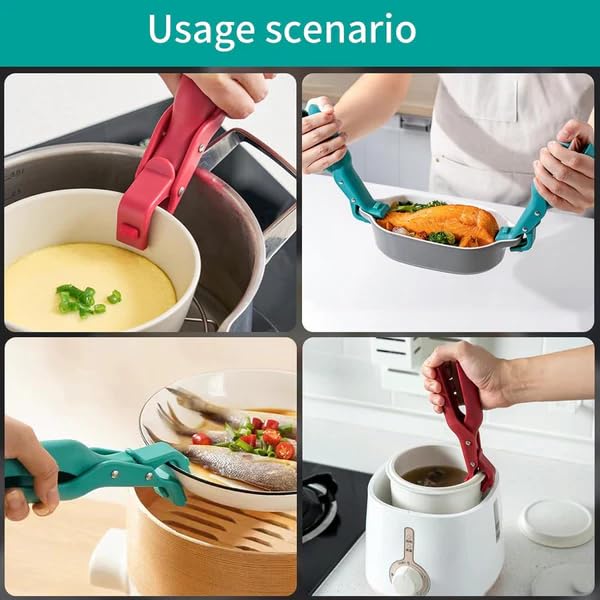 RF REDFOXX Multi-Purpose Silicone Anti-Scald Bowl Holder Clips - Heat Insulation, Non-Slip Pot & Plate Gripper for Kitchen (Set of 4).