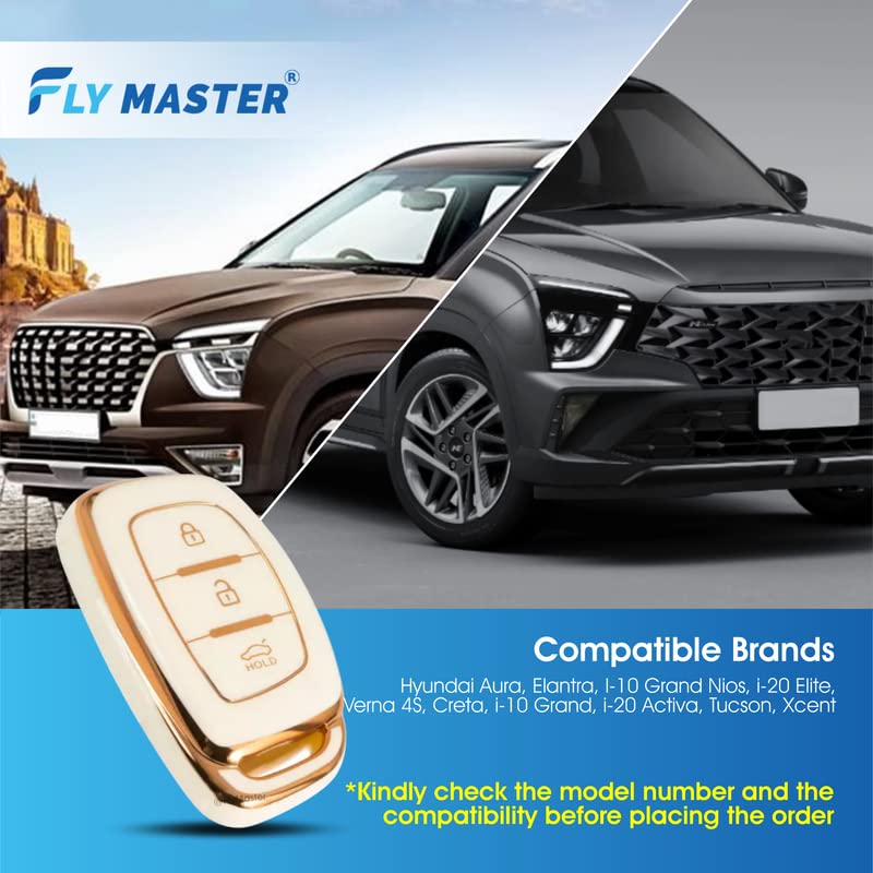 TPU Key Cover Compatible with Hyundai Aura Elantra I.10 Grand Nios I.20 Elite Verna 4S Creta I.10 Grand I.20 Activa Tucson Xcent. (White)