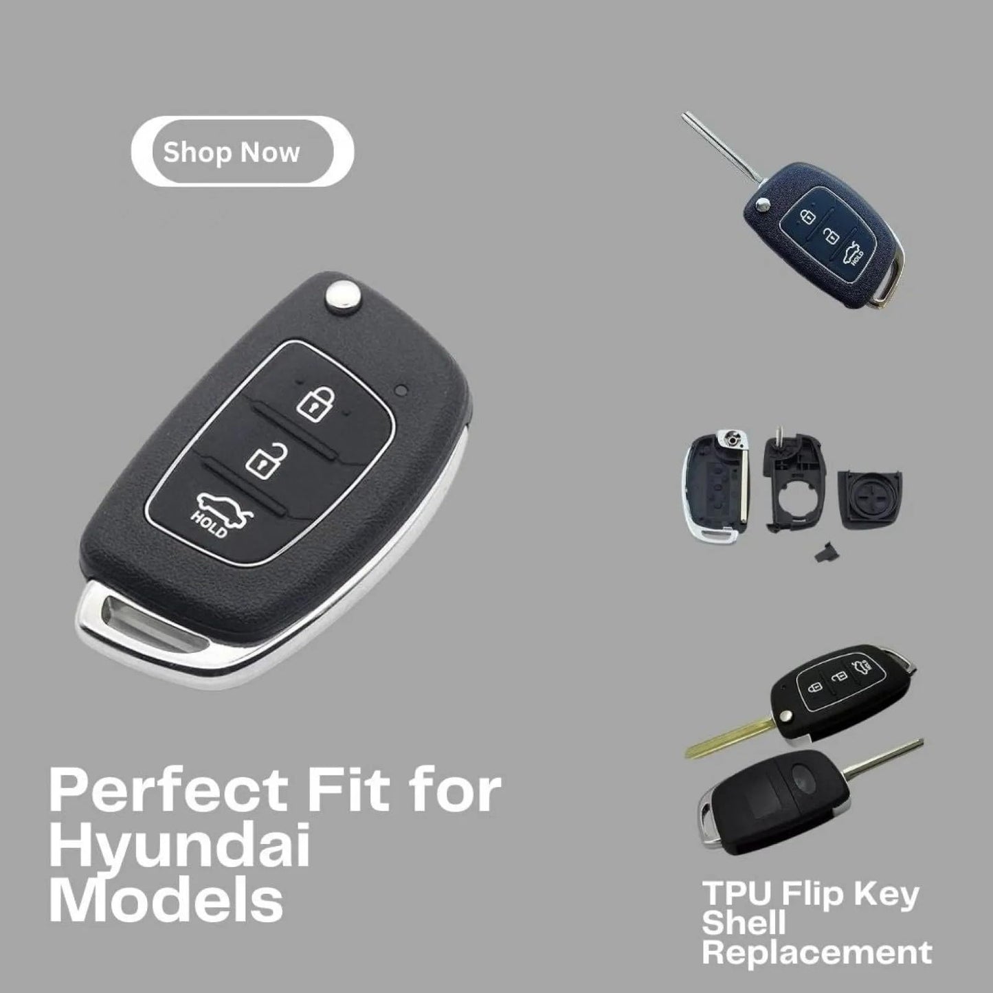 Replacement Remote Key Shell Compatible with Hyundai i20, Verna, Xcent & Grand i10 | Car Key Fob Case Housing | Durable ABS Plastic | Black (Pack of 1)