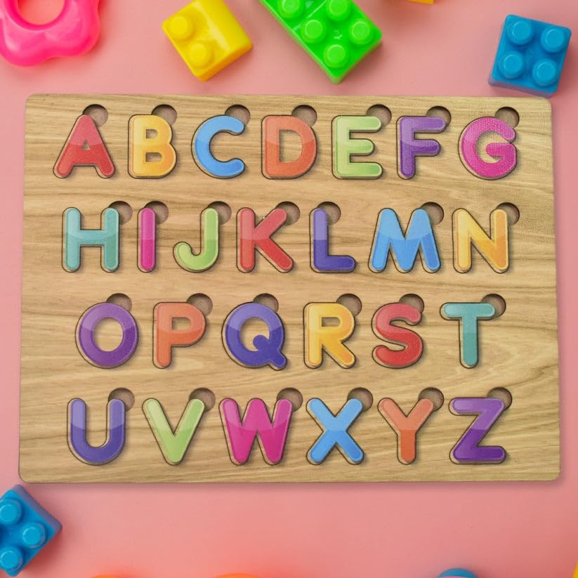 Wooden ABC Puzzle Board for Kids | Alphabets, Numbers & Shapes Learning Toy | Montessori Educational Puzzle for Toddlers | Colorful Preschool Learning Board (1 Set)