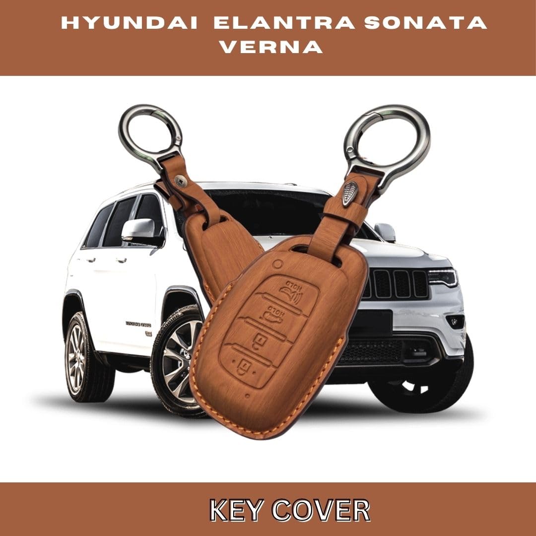 Vegan Leather Key Cover for Hy-undi 3-Button Flip Key ? Fits i2-0, CreEta, VenIue, Tuc-Son, Alcaz-ar, Ver-na, Xc-ent, Aura, Elantra (3-Button Smart Key).