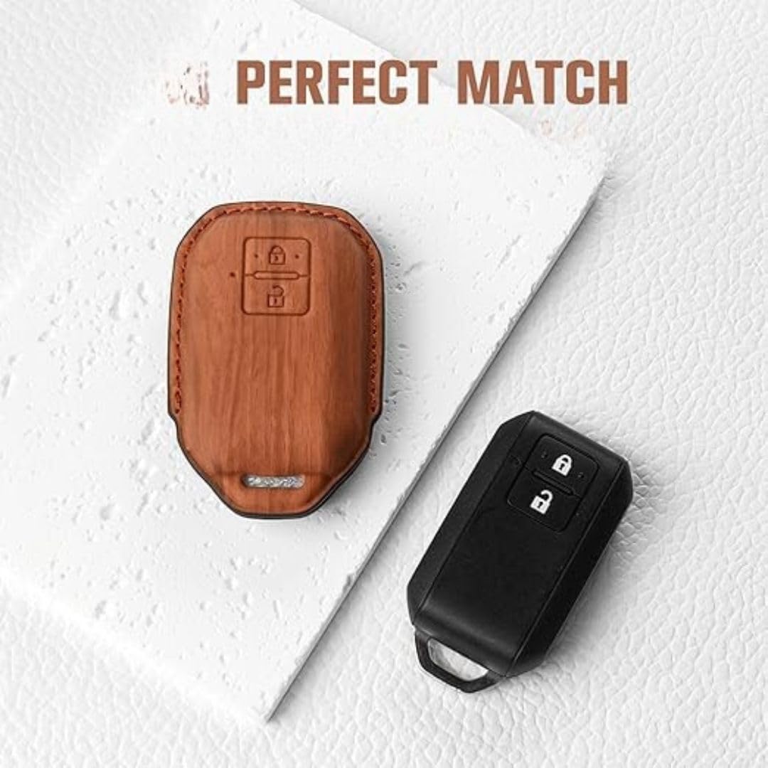 Vegan Wood Leather Finish Key Cover for Mar-UTI SZK Jiny, Fronx, Balno, Gand Vitra, XL6, Igis, Swit, Eriga, Brzza, Dzre (2-Button Smart Key.