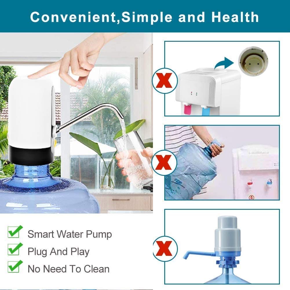 RF REDFOXX ater Dispenser, Portable Water Bottle Pump for Universal 3, 4 and 5 Gallon with USB Electric Charging and Automatic Off Switch Black
