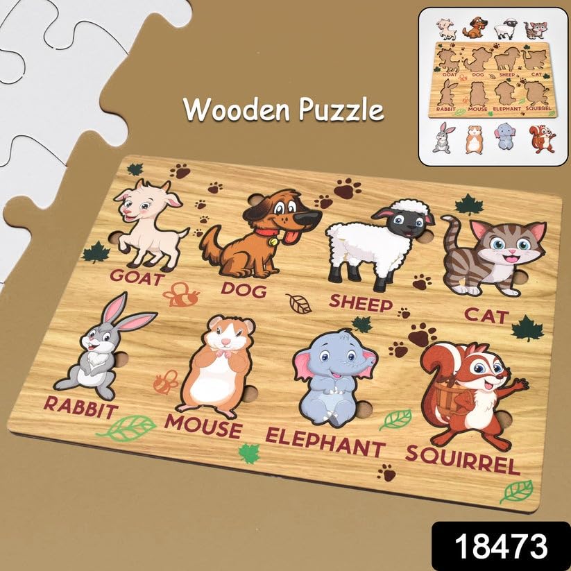 Wooden Animal Puzzle Board (28×20 cm) | Farm Animals Montessori Educational Toy for Kids | Wooden Knob Puzzle for Toddlers, Preschool Learning Board (1 Set)