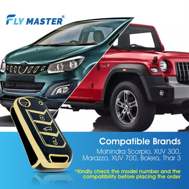 TPU Key Cover Compatible with Mahindra Bolero 2020+ Marrazo Scorpio 2019+ Thar 2020+ TUV 300 Plus. (Black)