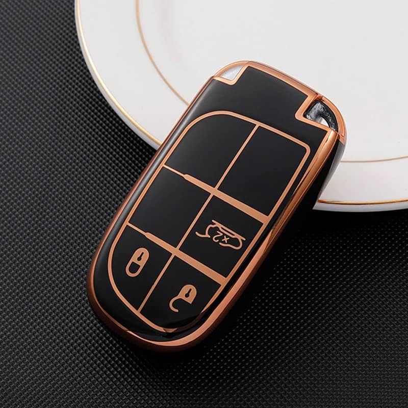 RF REDFOXX Gold Border TPU Key Cover Compatible with Jeep Compass Trailhawk Meridian Push Button Smart Key (Black)