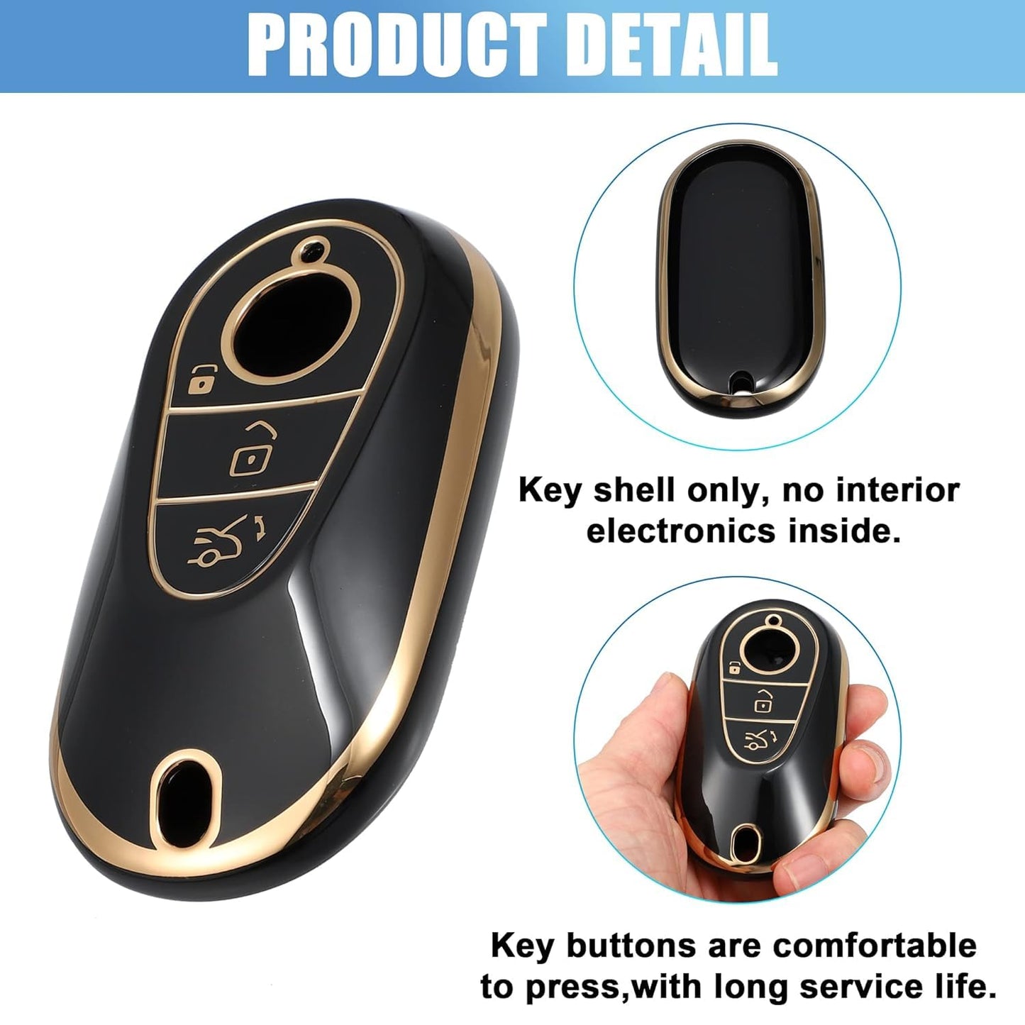 RF REDFOXX Silicone Smart Key Fob Case Cover with Keychain for Mercedes-Benz W223 S Class S300 S350 S450 S500 2020-2021 Key Fob Shell Protector Keyless Black