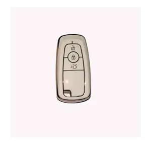 Stylish and Durable Soft TPU Leather Pattern Key Cover for Ford Ecosport, Aspire, Freestyle, and Endeavour Push Button Start Keys.