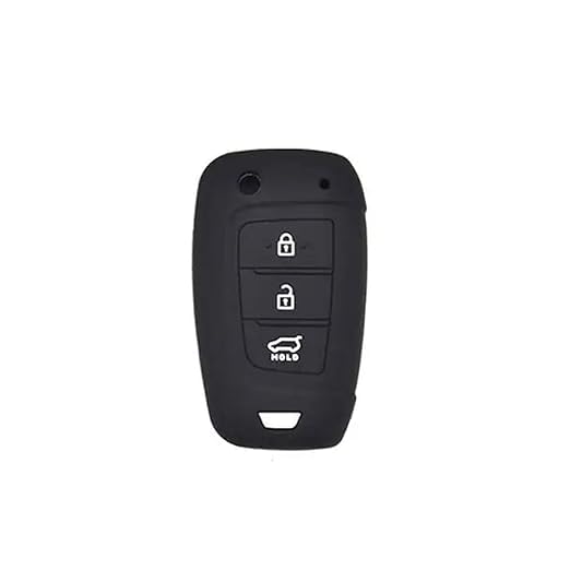 Premium Silicone Key Cover for Hundai I20 2023, Kona, Verna 2018 Onwards (3 Button Flip Key) - Black, Durable, Protective, Scratch-Resistant & Easy to Use.