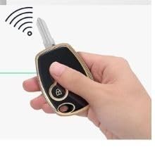RF REDFOXX TPU Car Key Cover for Renault Dacia, 2-Button Remote Key Fob, Black with Gold Trim