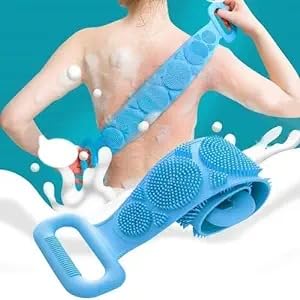 Silicone Body Back Scrubber – Double-Sided Exfoliating Belt for Shower | Deep Cleaning & Massage | Dead Skin Remover for Men & Women | Easy to Use & Clean Bathing Brush Strap