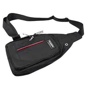 Cross-Body Sling Bag with USB Charging Port, Black Waterproof Travel Waist Pack, Anti-Theft Design