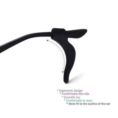 RF REDFOXX Silicone Eyeglass Ear Grip Holder, Anti-Slip Temple Tips Retainer, Soft Comfort Hook for Spectacles and Sunglasses, Black, 1 Pair