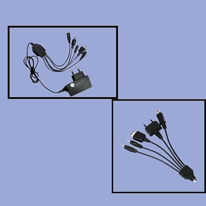 RF REDFOXX Universal 5-in-1 Multi Device Charger Cable with USB, AC Power Adapter, Black