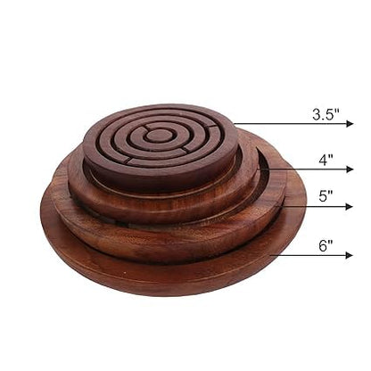 RF REDFOXX Wooden Labyrinth Board Game Ball in Maze Puzzle and Brain Teaser Hand and Eye Coordination Brain Game for Kids and Adults, Made in India (Size 3.5")