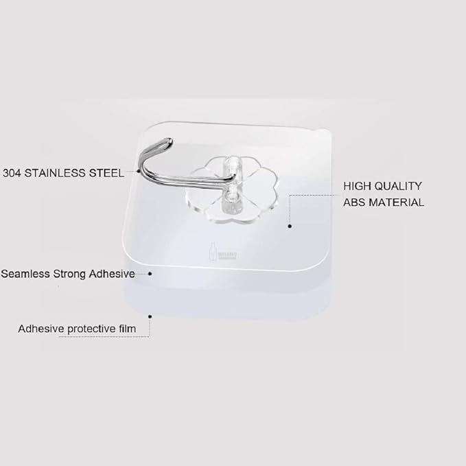 Adhesive Wall Hooks for Kitchen & Bathroom | Heavy Duty Sticky Hooks (13.2lb Max) | Nail-Free Stainless Steel Hangers | Reusable Transparent Utility Hooks for Towel, Ceiling, and Wall – 10 Pcs Set