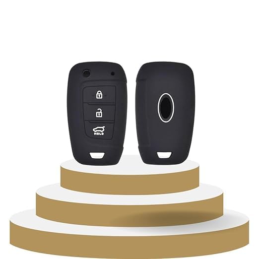 Premium Silicone Key Cover for Hundai I20 2023, Kona, Verna 2018 Onwards (3 Button Flip Key) - Black, Durable, Protective, Scratch-Resistant & Easy to Use.