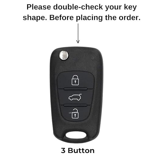 Metal Silicone Key Cover Compatible with Hyundai i10 & i20 (Old Model) | 3 Button Flip Key Case | Full Metal Protection with Low-Light Visibility Feature | Black (Pack of 1)
