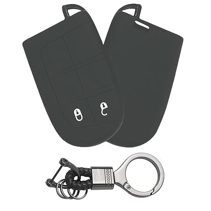 Silicone Car Key Cover Compatible with Jep Copass, Trailawk Smart Key (Black with Black Keychain).