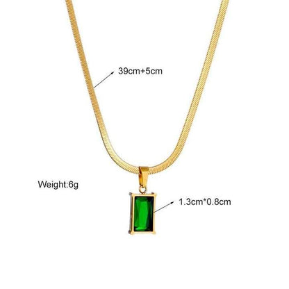 RF REDFOXX Gold-Plated Snake Chain Necklace with Emerald Green Zircon Pendant – Stainless Steel Jewelry for Women
