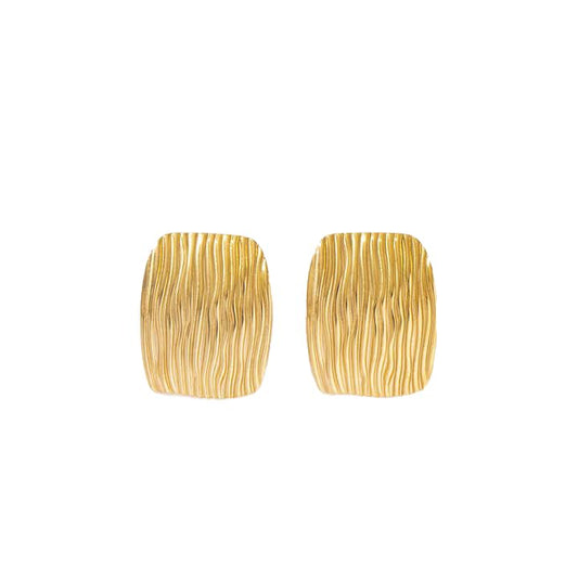 Textured Square Stainless Steel Stud Earrings – Matte Finish with Ripple Pattern – Unisex Minimalist Design for Daily