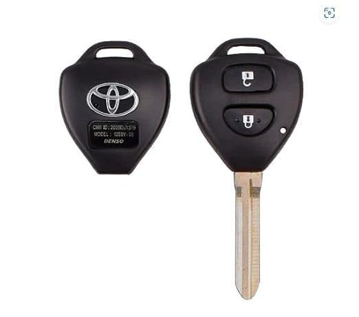 2-Button Toyota Remote Key Shell with Uncut Blade – Compatible with Innova – Replacement Car Key Case Housing (Black, Pack of 1)