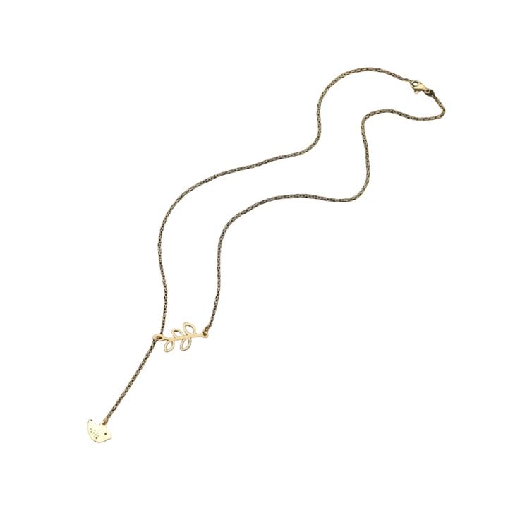 RF REDFOXX Minimalist Bird and Leaf Pendant Necklace, 18k Gold Plated Stainless Steel, Waterproof