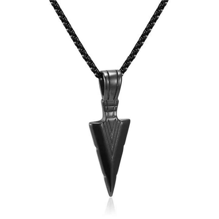 RF REDFOXX Men's Arrow Pendant Necklace, Black Stainless Steel Chain, Triangle Design, Hip-Hop Style
