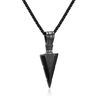 RF REDFOXX Men's Arrow Pendant Necklace, Black Stainless Steel Chain, Triangle Design, Hip-Hop Style
