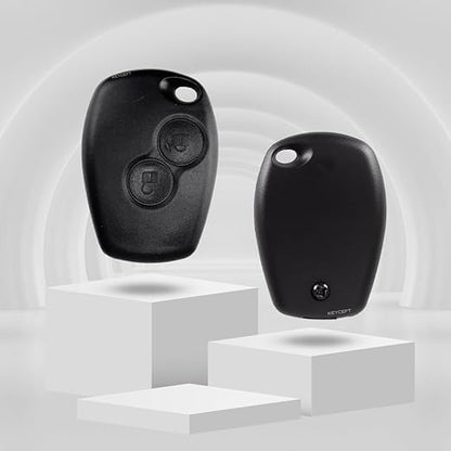2-Button Remote Key Fob Shell Case – Compatible with Renault Logan, Duster, Verito, Lodgy, Kwid – Replacement Car Key Cover (Black)