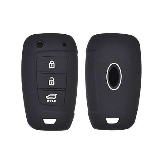 Premium Silicone Key Cover for Hundai I20 2023, Kona, Verna 2018 Onwards (3 Button Flip Key) - Black, Durable, Protective, Scratch-Resistant & Easy to Use.