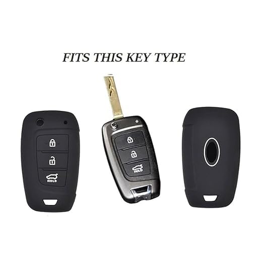 Premium Silicone Key Cover for Hundai I20 2023, Kona, Verna 2018 Onwards (3 Button Flip Key) - Black, Durable, Protective, Scratch-Resistant & Easy to Use.