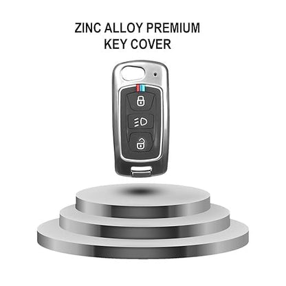 Premium Metal Key Cover Compatible with Tata Tiago, Nexon, Altroz, Safari, Storme, Zest, Bolt, Tigor, Punch & Hexa, 3 Button Flip Key Case, Black, Pack of 1