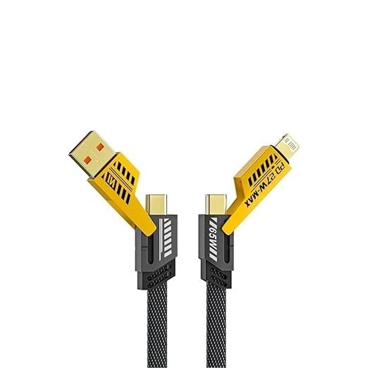 RF REDFOXX 4-in-1 USB-C Fast Charging Cable, Braided Nylon, Multiport Type-C Charger Cord, Black