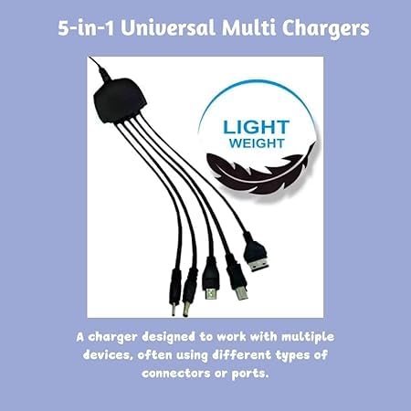 RF REDFOXX Universal 5-in-1 Multi Device Charger Cable with USB, AC Power Adapter, Black