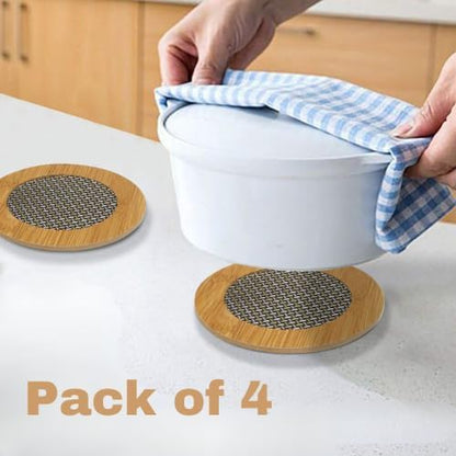 RF REDFOXX Eco-Friendly Bamboo Wooden Coasters for Home Pan Pot Holder for Dining Table Heat Pad for Kitchen - Pack of 2