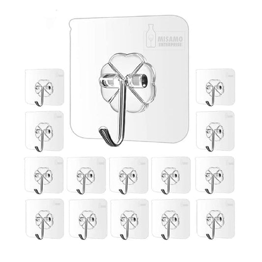 RF REDFOXX PVC Wall Hooks (Pack of 10) | Heavy Duty Transparent Adhesive Hooks for Kitchen, Bathroom, Bedroom & Office | Self-Adhesive, Waterproof & Reusable