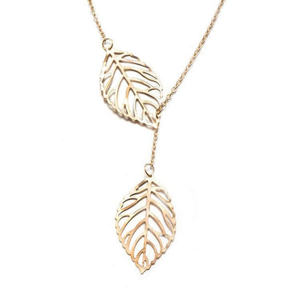 RF REDFOXX Elegant Double Leaf Pendant Necklace, Gold-Toned Chain, Fashion Jewellery for Women