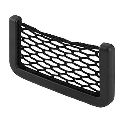 Car Storage Net Organizer with Phone Stand, Elastic Mesh Pocket for Seat Side and Back, Multi-Purpose Interior Holder, Black, Pack of 1