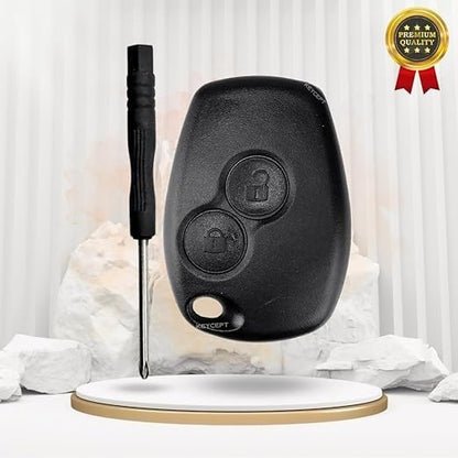 2-Button Remote Key Fob Shell Case – Compatible with Renault Logan, Duster, Verito, Lodgy, Kwid – Replacement Car Key Cover (Black)