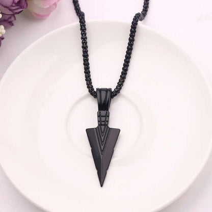 RF REDFOXX Men's Arrow Pendant Necklace, Black Stainless Steel Chain, Triangle Design, Hip-Hop Style