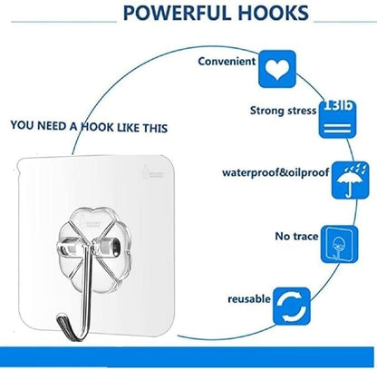 Adhesive Wall Hooks for Kitchen & Bathroom | Heavy Duty Sticky Hooks (13.2lb Max) | Nail-Free Stainless Steel Hangers | Reusable Transparent Utility Hooks for Towel, Ceiling, and Wall – 10 Pcs Set