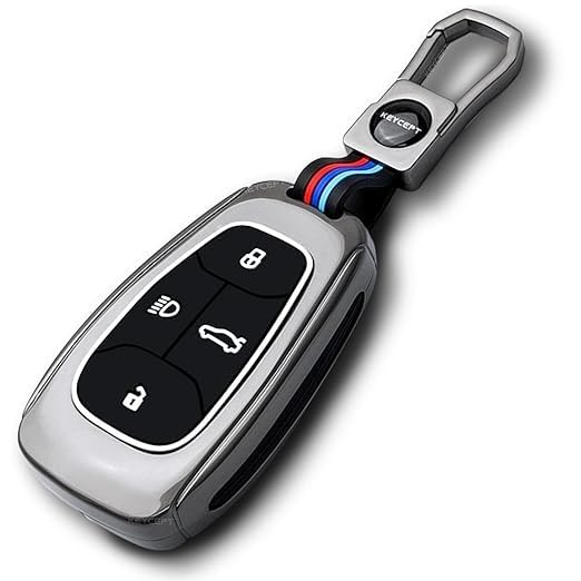 Metal Key Cover Compatible with Tata Nexon, Curvv, Altroz, Harrier, Punch, Safari & EV Models | 4 Button Smart Key Case with Short Keychain | Premium Metal Car Key Cover | Black (Pack of 1)