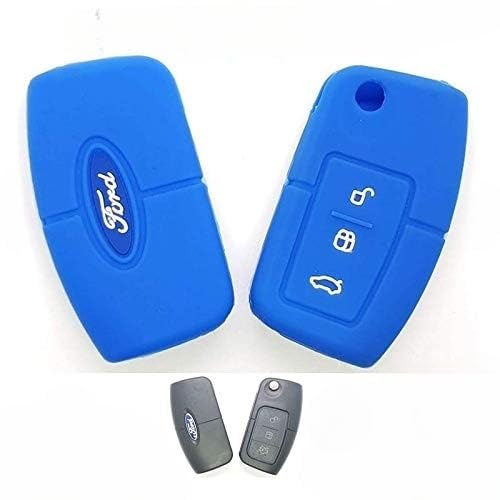 RF REDFOXX Ecosport Aspire Freestyle Endeavour Push Button Start Car Key | Car Accessories | Soft TPU Leather Pattern Key Cover, Blue Color