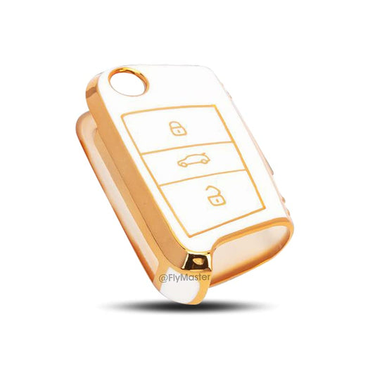 TPU Key Cover Compatible with VW & Skoda Jetta Slavia Kushaq Passat Octavia Superb Tiguan Taigun Virtus. (White)