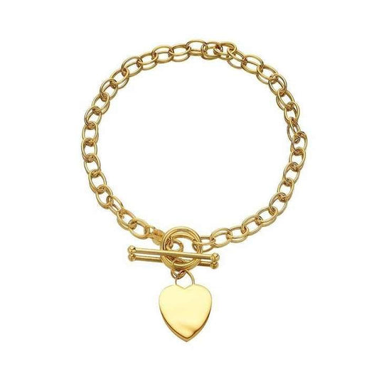 RF REDFOXX Heart Charm Toggle Bracelet and Necklace Set, 18K Gold Plated Chain, Women's Fashion Jewellery